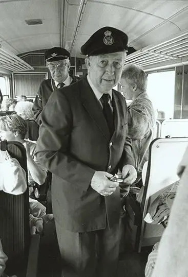 Helge Soling, temporarily back in his role as a railcar-driver. 